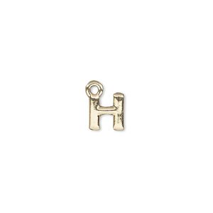 Charm, gold-finished "pewter" (zinc-based alloy), 8x7mm alphabet letter H. Sold per pkg of 2.
