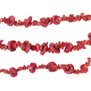 Bead mix, bamboo coral (dyed), light to dark red, small to medium chip and 14x2mm-17x7mm vertebrate, Mohs hardness 3-1/2 to 4. Sold per (3) 8-inch strands.