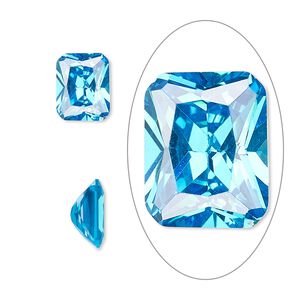 Gem, cubic zirconia, zircon blue, 10x8mm faceted emerald-cut, Mohs hardness 8-1/2. Sold individually.