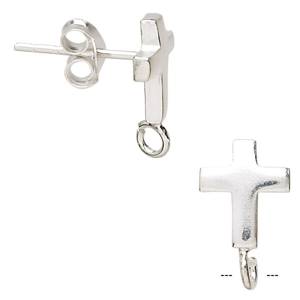 Earstud, sterling silver, 10x7mm cross with open loop. Sold per pair. image number 0