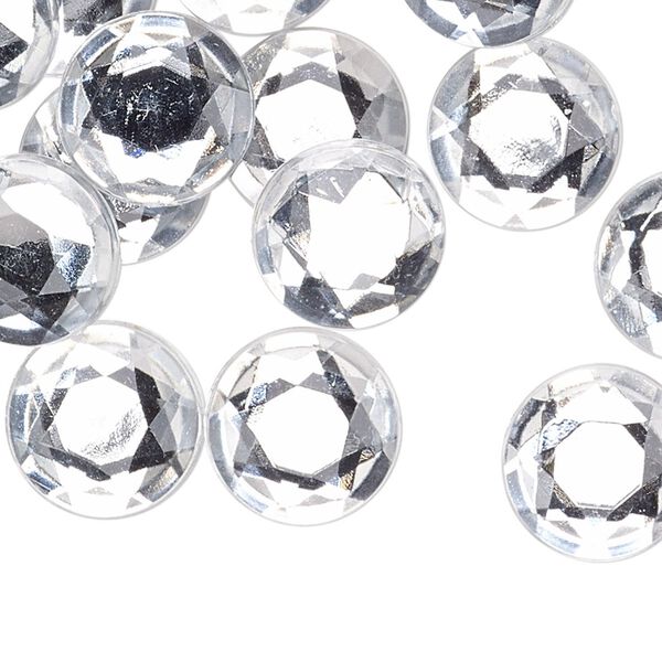 Rhinestone, acrylic, transparent clear, foil back, 13mm faceted round. Sold per pkg of 24. image number 0