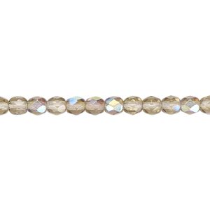 Bead, Czech fire-polished glass, smoke AB, 4mm faceted round. Sold per 15-1/2" to 16" strand.