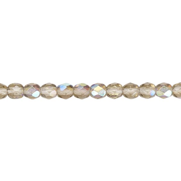 Bead, Czech fire-polished glass, smoke AB, 4mm faceted round. Sold per 15-1/2" to 16" strand. image number 0