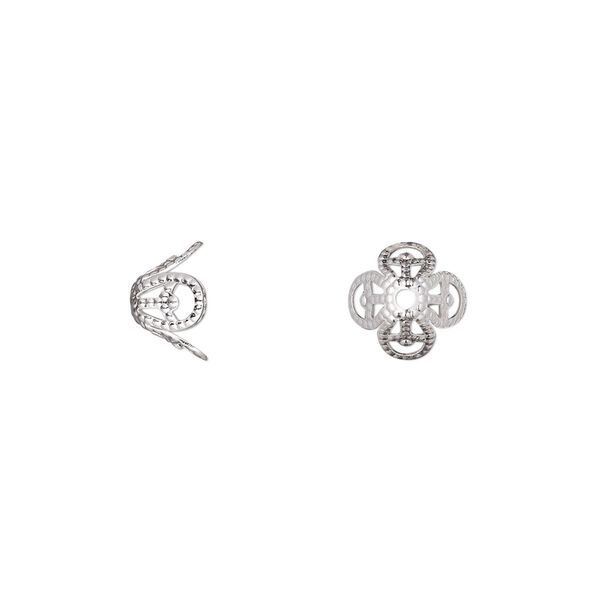 Bead cap, silver-finished brass, 8x5mm filigree basket, fits 8-10mm bead. Sold per pkg of 50. image number 0