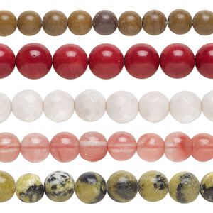 Multi-gemstone / glass 1pkg5, round bead 14 inch 7-9mm