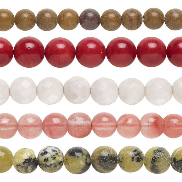 Multi-gemstone / glass 1pkg5, round bead 14 inch 7-9mm image number 0