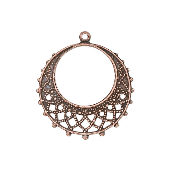 Drop, antique copper-plated brass, 25mm filigree round. Sold per pkg of 10. image number 0