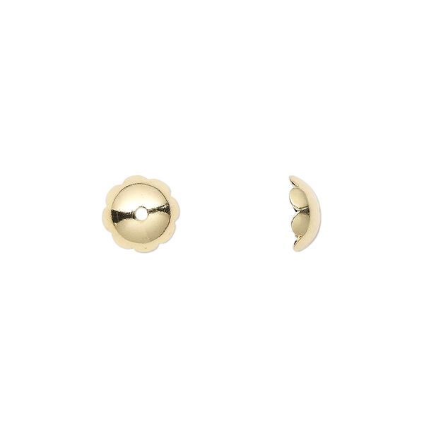 Bead cap, gold-plated brass, 8x3mm scalloped round, fits 8-10mm bead. Sold per pkg of 100. image number 0