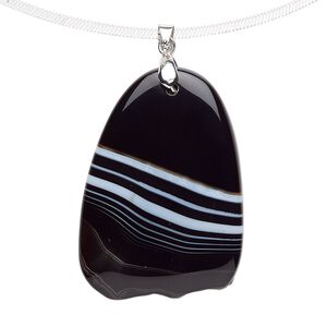 Black / white agate / brass 1pkg1, imitation rhodium-plated hand-cut freeform pendant 55x35mm-65x50mm