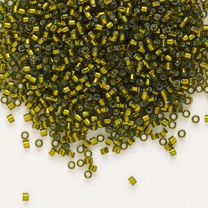 Seed bead, Delica®, glass, pkg/50g, #11 round, transparent silver-lined golden olive (DB-0604).
