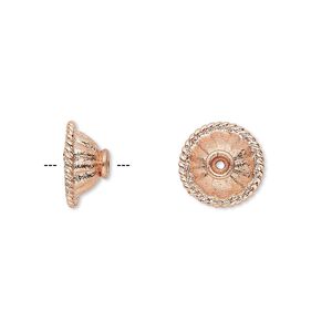 Bead cap, copper, 12x6mm corrugated round with rope edge, fits 10-12mm bead. Sold per pkg of 16.