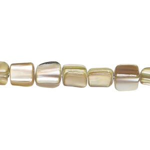 Mother-of-pearl shell 1pkg1, triangle tube bead 14 inch pale green / tan 6x5mm-10x8mm