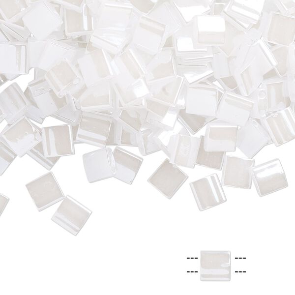 Seed bead, TILA®, glass, pkg/10g, 5mm full tila square, opaque ceylon pearl white, (TL-511). image number 0