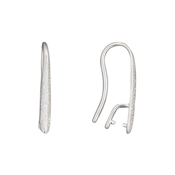 Ear wire fishhook 1pkg2 sterling silver, 23mm hammered / ice-pick bail / 4mm grip length, 18 gauge 1 pair image number 0