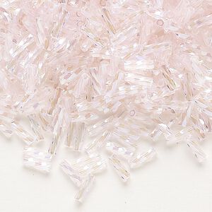 Bugle bead, Dyna-Mites™, glass, translucent rainbow light pink, 6mm twisted. Sold per 1/2 kilogram pkg.