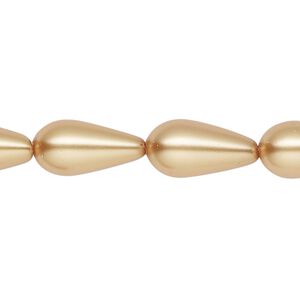 Bead, glass pearl, gold, 15x8mm teardrop. Sold per 15-1/2 to 16-inch strand, approximately 25 beads.