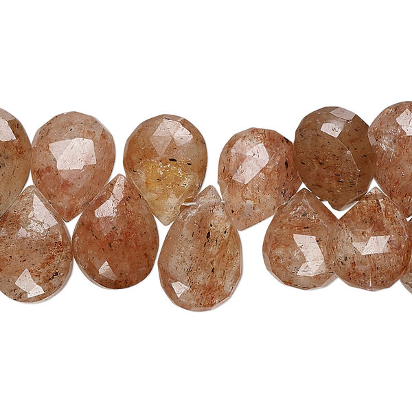 Bead, strawberry quartz (natural), dark, 11x8mm-14x10mm hand-cut faceted puffed teardrop, B- grade, Mohs hardness 7. Sold per 7-inch strand, approximately 45 beads. image number 0