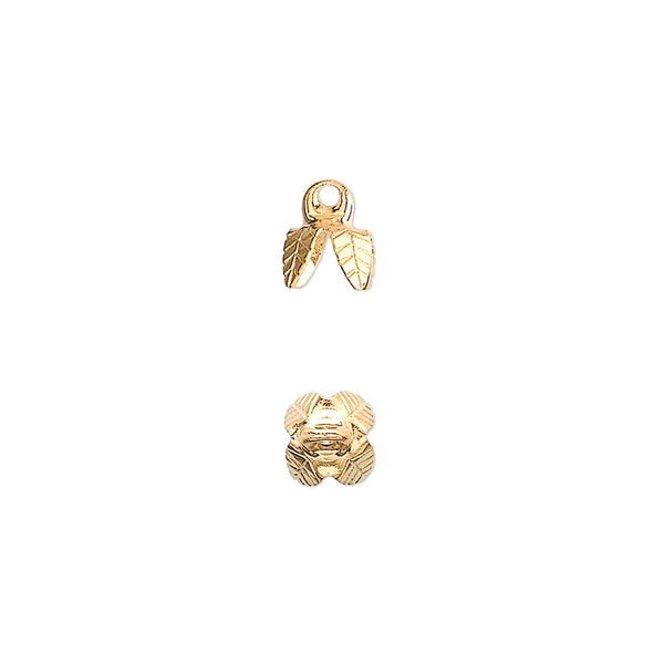 Bead cap, gold-plated brass, 6x5mm 4-prong bell, fits 6-8mm bead. Sold per pkg of 100. image number 0