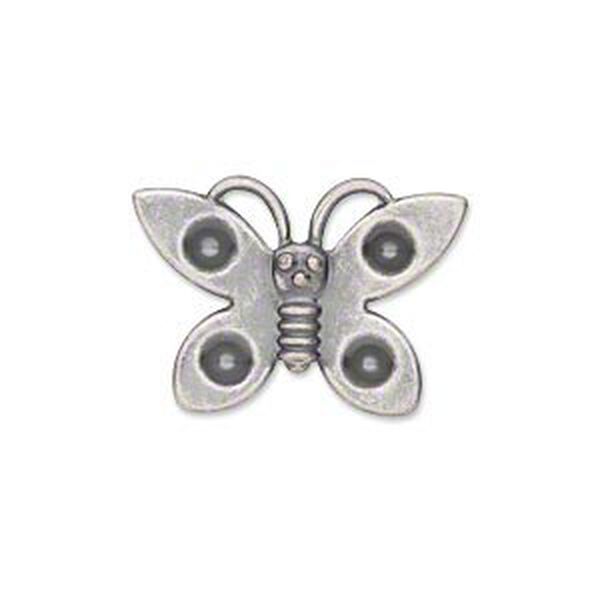 Component, antiqued silver-plated steel, 25x18mm single-sided butterfly with (4) PP31 settings. Sold per pkg of 24. image number 0