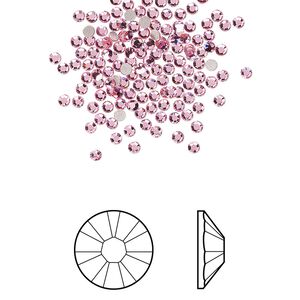 Flat back 144pk light rose foil back, Crystal Passions® 1.7-1.9mm rose round SS5 2058
