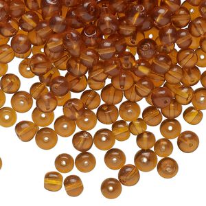 Bead, glass, translucent smoky topaz, 4-5mm round. Sold per 2-ounce pkg, approximately 700 beads.
