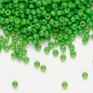 Seed bead, Miyuki, glass, pkg/250g, #8 rocaille, Duracoat® opaque outside dyed Fiji green, (RR-4476).