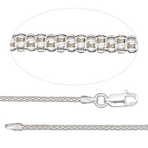 Chain 1pkg1 sterling silver popcorn, 1.6mm / lobster claw clasp, Gossamer™ 18 inch