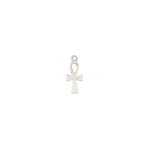 Charm, sterling silver, 10x4.5mm double-sided ankh. Sold individually.