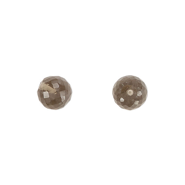 Bead, smoky quartz (heated/irradiated), 8mm hand-cut half-drilled faceted round, B grade, Mohs hardness 7. Sold per pkg of 2. image number 0