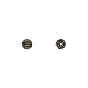 Bead, antique gold-plated brass, 5mm fluted round. Sold per pkg of 20.