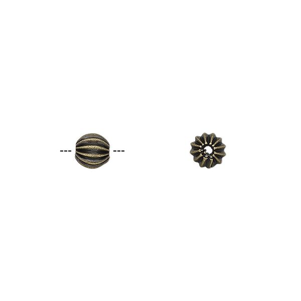 Bead, antique gold-plated brass, 5mm fluted round. Sold per pkg of 20. image number 0