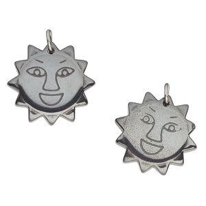 Hemalyke&trade; / "pewter" (zinc-based alloy) 1pkg2, silver-finished 1-sided carved sun drop 23mm