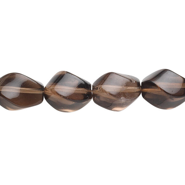 Bead, smoky quartz (heated / irradiated), 12x9mm hand-cut faceted twisted oval, B grade, Mohs hardness 7. Sold per 15-1/2" to 16" strand. image number 0