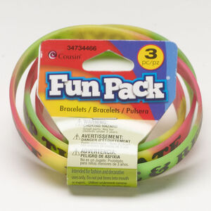 Bracelet assortment, stretch 1pkg3, rubber, green and multicolored, 11-12mm flat, 7.5 inch.