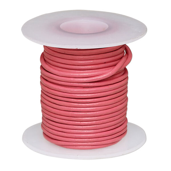 Cord, leather (dyed), pink, 1-1.2mm round. Sold per 5-yard spool. image number 0