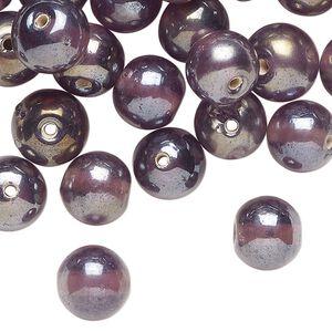 Bead, luster glass, opaque purple, 10mm round. Sold per 2-ounce pkg, approximately 45 beads.