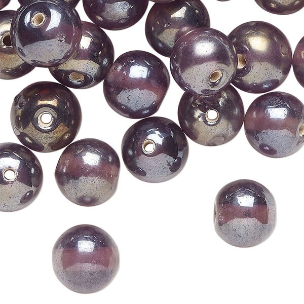 Bead, luster glass, opaque purple, 10mm round. Sold per 2-ounce pkg, approximately 45 beads. image number 0