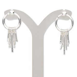 Earring, silver-finished steel, 30mm with ring and dangles with post. Sold per pair.