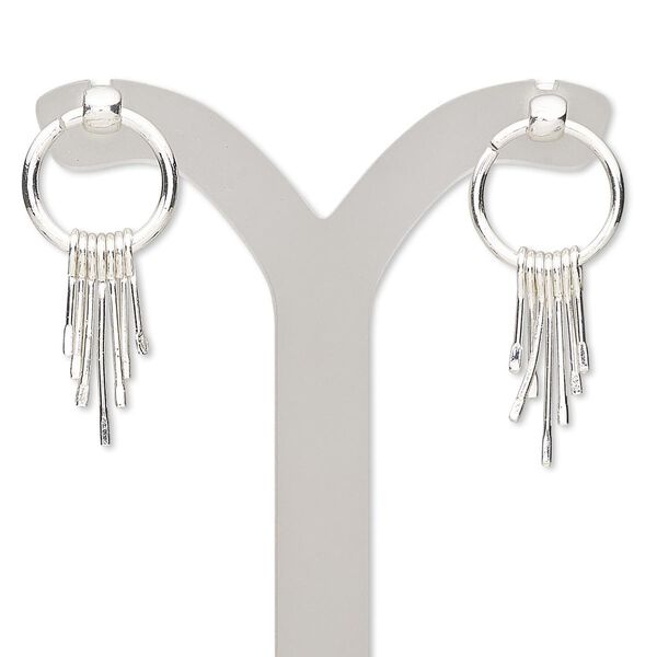 Earring, silver-finished steel, 30mm with ring and dangles with post. Sold per pair. image number 0