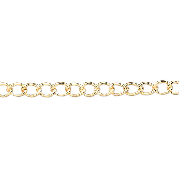 Chain, gold-plated brass, 3.5mm curb. Sold per pkg of 5 feet. image number 0