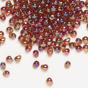 Seed bead, Miyuki, glass, pkg/10g, 4x3.4mm fringe, translucent rainbow dark amber yellow, (DP-257).