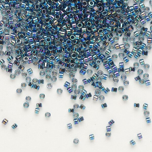 Seed bead, Delica®, glass, pkg/250g, #11 round, translucent blue-lined rainbow aqua (DB-0085). image number 0