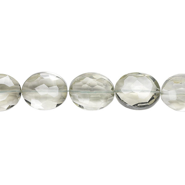 Green quartz 1pkg5, hand-cut faceted puffed oval bead natural 11x9mm image number 0