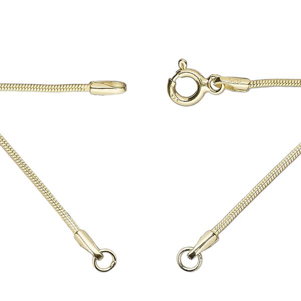 Sterling silver "vermeil" 1pkg1, 1.1mm snake chain necklace component, 18.75 inch / 5mm springring clasp / 3.5mm jump ring gold-plated image number 0