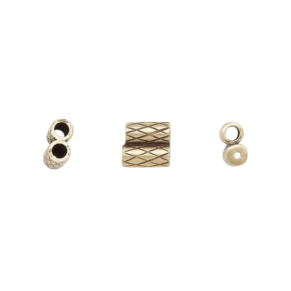 Clasp JBB Findings slide 1pkg1 brass, 7x6.5mm textured double-round tube, set of 2 antiqued image number 0