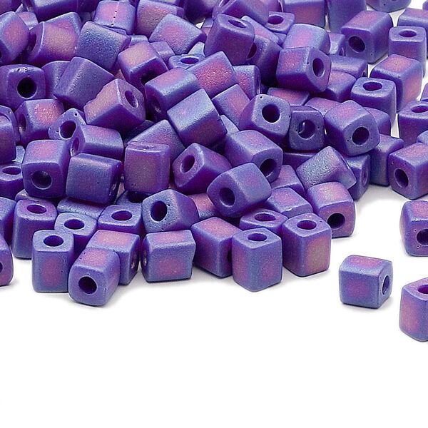 Seed bead, Miyuki, glass, pkg/25g, 3.5-3.7mm square, opaque frosted rainbow cobalt blue (SB-414FR). image number 0