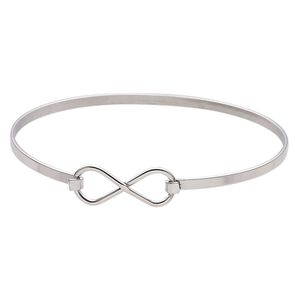 Bracelet, bangle, stainless steel, 10.5mm wide infinity, 8 inches with hook-and-eye clasp. Sold individually.