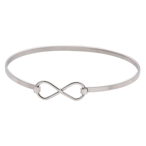 Bracelet, bangle, stainless steel, 10.5mm wide infinity, 8 inches with hook-and-eye clasp. Sold individually. image number 0