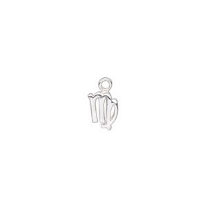 Charm, sterling silver, 9x6mm single-sided Virgo zodiac symbol. Sold individually.