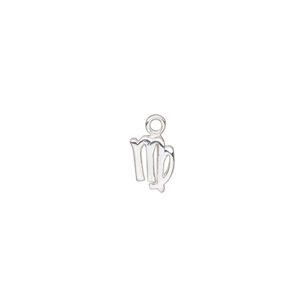 Charm, sterling silver, 9x6mm single-sided Virgo zodiac symbol. Sold individually. image number 0